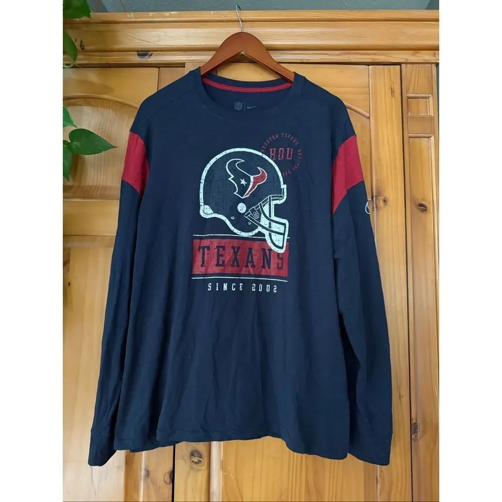 Nike Houston Texans Long-Sleeve Shirt (NFL Team Apparel, Navy/Red, XXL)